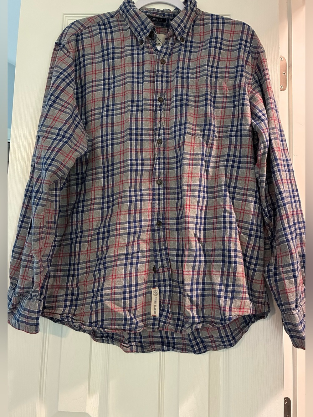 St. John's Bay Blue and Red Plaid Button-Front Shirt
